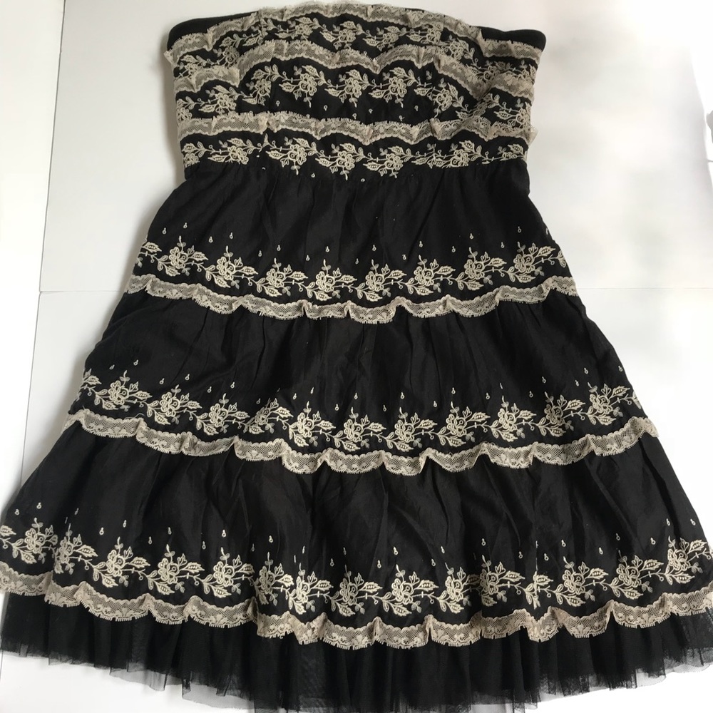 Free People Black Strapless Dress W White Lace 12 - Picture 2 of 7